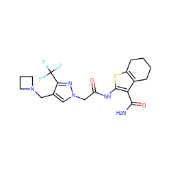 NC(=O)c1c(NC(=O)Cn2cc(CN3CCC3)c(C(F)(F)F)n2)sc2c1CCCC2 ZINC000064539423