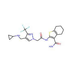 NC(=O)c1c(NC(=O)Cn2cc(CNC3CC3)c(C(F)(F)F)n2)sc2c1CCCC2 ZINC000064549153