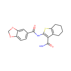 NC(=O)c1c(NC(=O)c2ccc3c(c2)OCO3)sc2c1CCCC2 ZINC000000354256