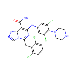 NC(=O)c1c(Nc2cc(Cl)c(N3CCNCC3)c(Cl)c2)nc(Cc2c(Cl)cccc2Cl)n2cnnc12 ZINC000142438991