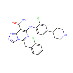 NC(=O)c1c(Nc2ccc(C3CCNCC3)cc2Cl)nc(Cc2ccccc2Cl)n2cnnc12 ZINC000200873228