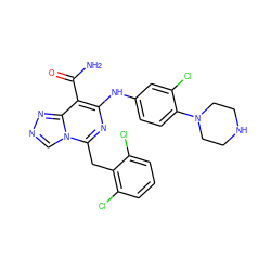 NC(=O)c1c(Nc2ccc(N3CCNCC3)c(Cl)c2)nc(Cc2c(Cl)cccc2Cl)n2cnnc12 ZINC000200847507