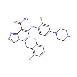 NC(=O)c1c(Nc2ccc(N3CCNCC3)cc2Br)nc(Cc2c(Cl)cccc2Cl)n2cnnc12 ZINC000200866111