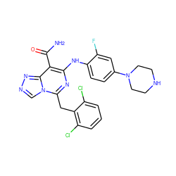 NC(=O)c1c(Nc2ccc(N3CCNCC3)cc2F)nc(Cc2c(Cl)cccc2Cl)n2cnnc12 ZINC000200851788