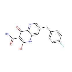 NC(=O)c1c(O)[nH]c2cc(Cc3ccc(F)cc3)cnc2c1=O ZINC000040421130