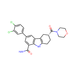 NC(=O)c1cc(-c2ccc(Cl)c(Cl)c2)cc2c3c([nH]c12)CC[C@@H](C(=O)N1CCOCC1)C3 ZINC000113201007