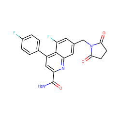 NC(=O)c1cc(-c2ccc(F)cc2)c2c(F)cc(CN3C(=O)CCC3=O)cc2n1 ZINC000221619970