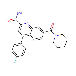 NC(=O)c1cc(-c2ccc(F)cc2)c2ccc(C(=O)N3CCCCC3)cc2n1 ZINC000205651341