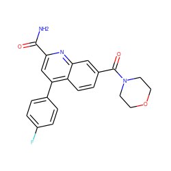 NC(=O)c1cc(-c2ccc(F)cc2)c2ccc(C(=O)N3CCOCC3)cc2n1 ZINC000205651372