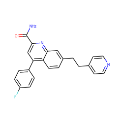 NC(=O)c1cc(-c2ccc(F)cc2)c2ccc(CCc3ccncc3)cc2n1 ZINC000221615030