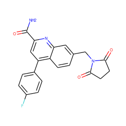 NC(=O)c1cc(-c2ccc(F)cc2)c2ccc(CN3C(=O)CCC3=O)cc2n1 ZINC000205664973