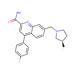 NC(=O)c1cc(-c2ccc(F)cc2)c2ccc(CN3CC[C@@H](F)C3)cc2n1 ZINC000221604884