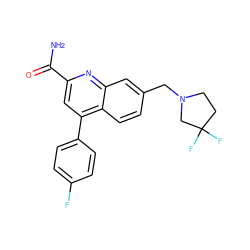 NC(=O)c1cc(-c2ccc(F)cc2)c2ccc(CN3CCC(F)(F)C3)cc2n1 ZINC000221604697