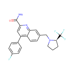 NC(=O)c1cc(-c2ccc(F)cc2)c2ccc(CN3CCC[C@@H]3C(F)(F)F)cc2n1 ZINC000221604771