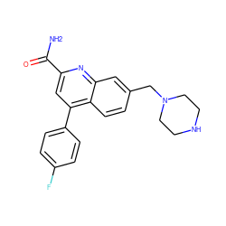 NC(=O)c1cc(-c2ccc(F)cc2)c2ccc(CN3CCNCC3)cc2n1 ZINC000221616594