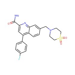 NC(=O)c1cc(-c2ccc(F)cc2)c2ccc(CN3CCS(=O)(=O)CC3)cc2n1 ZINC000221607202