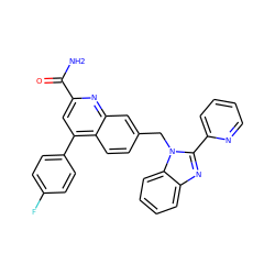 NC(=O)c1cc(-c2ccc(F)cc2)c2ccc(Cn3c(-c4ccccn4)nc4ccccc43)cc2n1 ZINC000221603951