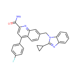 NC(=O)c1cc(-c2ccc(F)cc2)c2ccc(Cn3c(C4CC4)nc4ccccc43)cc2n1 ZINC000221609145