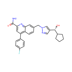 NC(=O)c1cc(-c2ccc(F)cc2)c2ccc(Cn3cc([C@H](O)C4CCCC4)cn3)cc2n1 ZINC000205637147