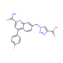 NC(=O)c1cc(-c2ccc(F)cc2)c2ccc(Cn3cc(C(=O)O)nn3)cc2n1 ZINC000221622652