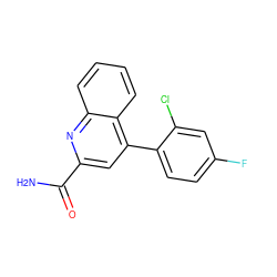 NC(=O)c1cc(-c2ccc(F)cc2Cl)c2ccccc2n1 ZINC000205660374