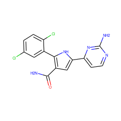 NC(=O)c1cc(-c2ccnc(N)n2)[nH]c1-c1cc(Cl)ccc1Cl ZINC000143159841