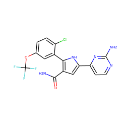 NC(=O)c1cc(-c2ccnc(N)n2)[nH]c1-c1cc(OC(F)(F)F)ccc1Cl ZINC000143207169