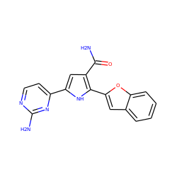 NC(=O)c1cc(-c2ccnc(N)n2)[nH]c1-c1cc2ccccc2o1 ZINC000064527515