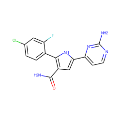 NC(=O)c1cc(-c2ccnc(N)n2)[nH]c1-c1ccc(Cl)cc1F ZINC000063298449