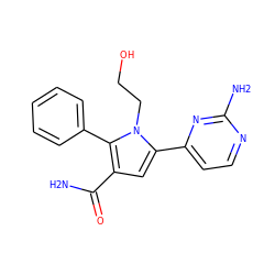 NC(=O)c1cc(-c2ccnc(N)n2)n(CCO)c1-c1ccccc1 ZINC000064503806