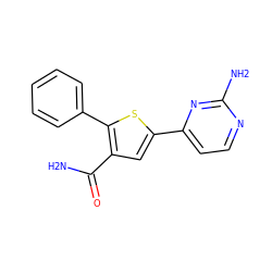 NC(=O)c1cc(-c2ccnc(N)n2)sc1-c1ccccc1 ZINC000064527803