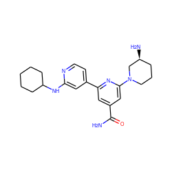 NC(=O)c1cc(-c2ccnc(NC3CCCCC3)c2)nc(N2CCC[C@H](N)C2)c1 ZINC000058582450