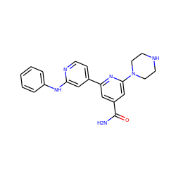 NC(=O)c1cc(-c2ccnc(Nc3ccccc3)c2)nc(N2CCNCC2)c1 ZINC000058563970