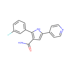 NC(=O)c1cc(-c2ccncc2)[nH]c1-c1cccc(F)c1 ZINC000064528506