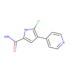 NC(=O)c1cc(-c2ccncc2)c(Cl)[nH]1 ZINC000218863603