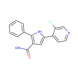 NC(=O)c1cc(-c2ccncc2F)[nH]c1-c1ccccc1 ZINC000043174125