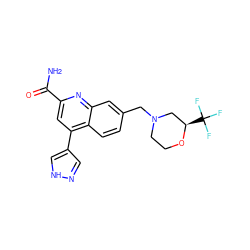 NC(=O)c1cc(-c2cn[nH]c2)c2ccc(CN3CCO[C@H](C(F)(F)F)C3)cc2n1 ZINC000221609862