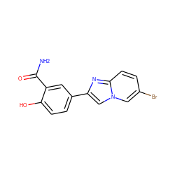 NC(=O)c1cc(-c2cn3cc(Br)ccc3n2)ccc1O ZINC001772603232