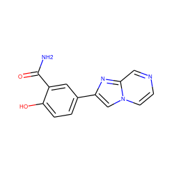 NC(=O)c1cc(-c2cn3ccncc3n2)ccc1O ZINC001772644066