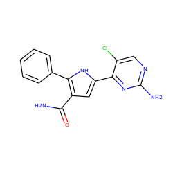 NC(=O)c1cc(-c2nc(N)ncc2Cl)[nH]c1-c1ccccc1 ZINC000064513371