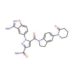 NC(=O)c1cc(C(=O)N2CCc3cc(N4CCCCC4=O)ccc32)n(-c2ccc3onc(N)c3c2)n1 ZINC000028959571