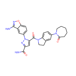 NC(=O)c1cc(C(=O)N2CCc3cc(N4CCCCCC4=O)ccc32)n(-c2ccc3onc(N)c3c2)n1 ZINC000028959538