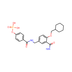 NC(=O)c1cc(CNC(=O)c2ccc(OP(=O)(O)O)cc2)ccc1OCC1CCCCC1 ZINC000026180894