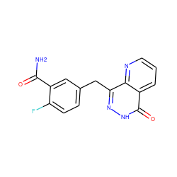 NC(=O)c1cc(Cc2n[nH]c(=O)c3cccnc23)ccc1F ZINC000167829276