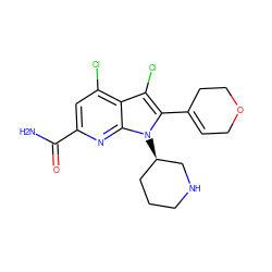 NC(=O)c1cc(Cl)c2c(Cl)c(C3=CCOCC3)n([C@@H]3CCCNC3)c2n1 ZINC001772658058