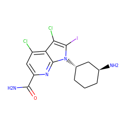 NC(=O)c1cc(Cl)c2c(Cl)c(I)n([C@H]3CCC[C@H](N)C3)c2n1 ZINC001772601217