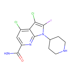 NC(=O)c1cc(Cl)c2c(Cl)c(I)n(C3CCNCC3)c2n1 ZINC001772602777