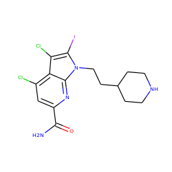 NC(=O)c1cc(Cl)c2c(Cl)c(I)n(CCC3CCNCC3)c2n1 ZINC001772588644