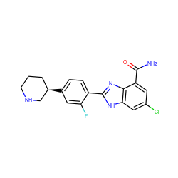 NC(=O)c1cc(Cl)cc2[nH]c(-c3ccc([C@@H]4CCCNC4)cc3F)nc12 ZINC000063540117