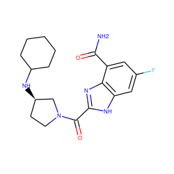 NC(=O)c1cc(F)cc2[nH]c(C(=O)N3CC[C@@H](NC4CCCCC4)C3)nc12 ZINC001772598297